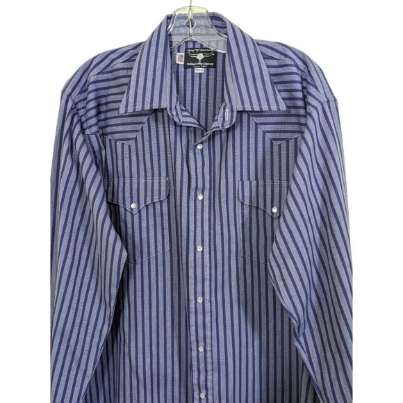 Flying R Ranchwear Western Shirt Men 17.5 Gray Striped Pearl Snap Cowboy USA - Picture 2 of 5